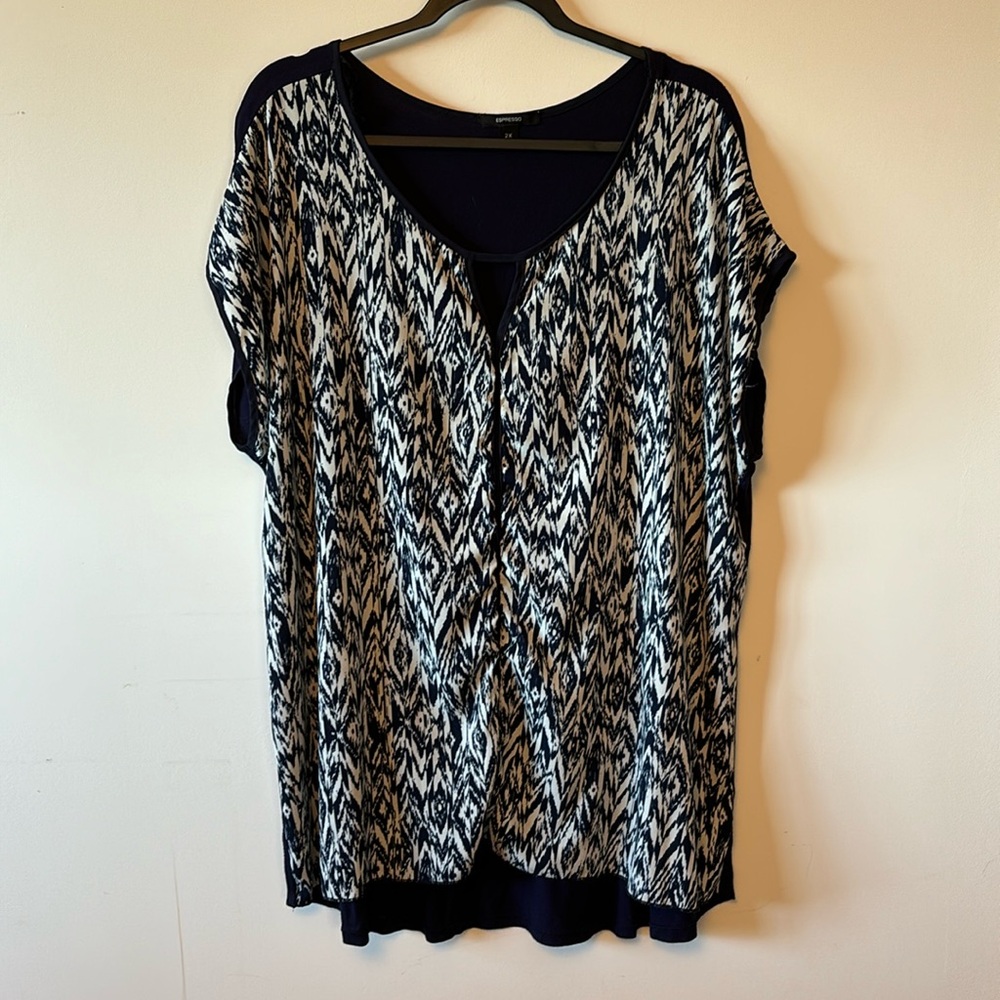 Espresso blue/cream top size 2X